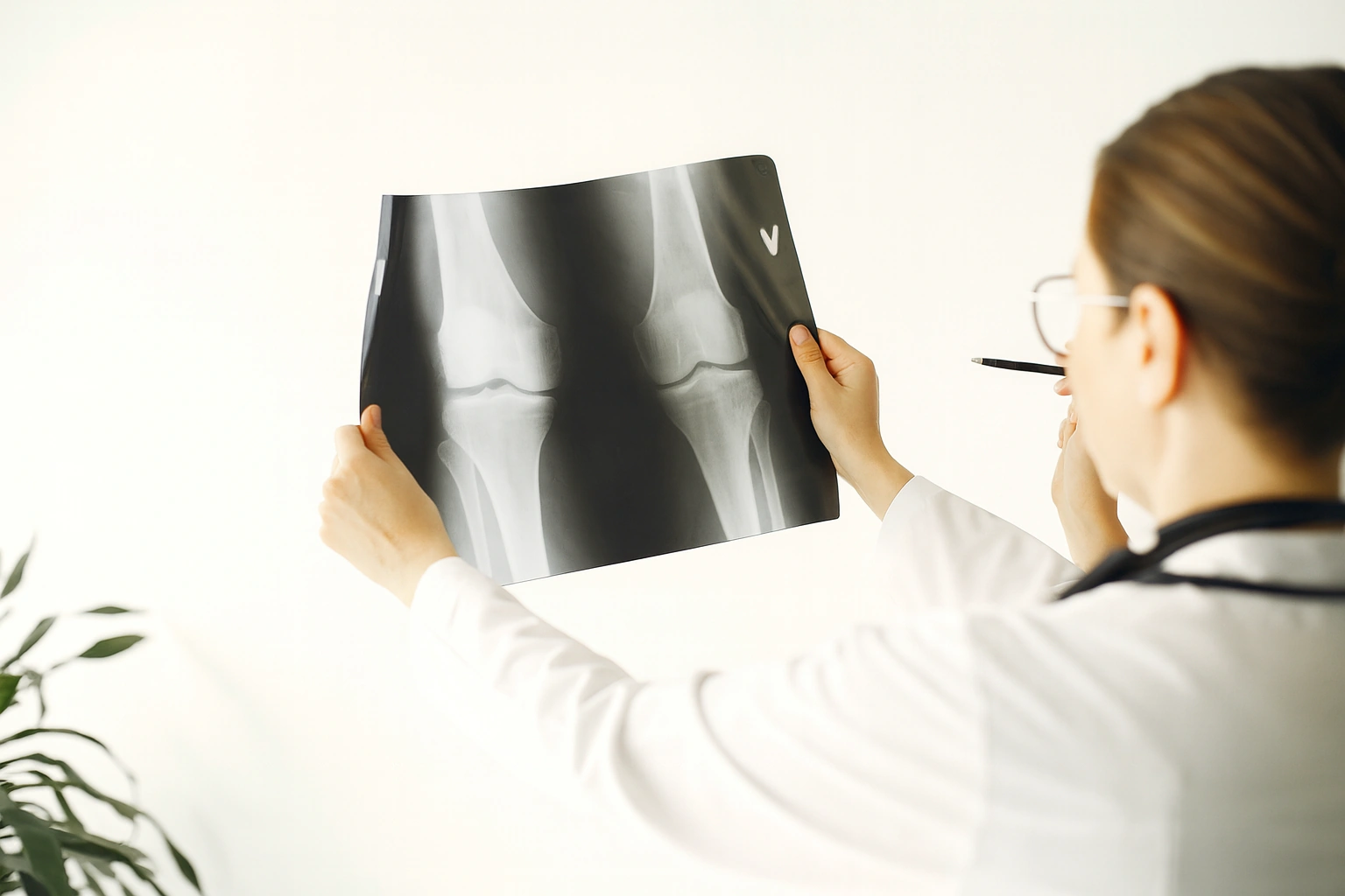 Especialista revisando una radiografía de pie